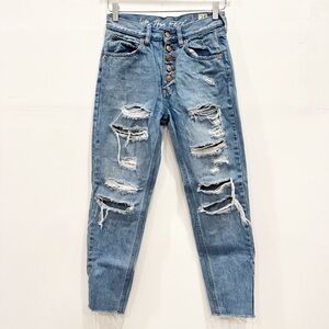 Free People We The Free Blossom Rigid Skinny Jeans Button Fly Size 25 Distressed